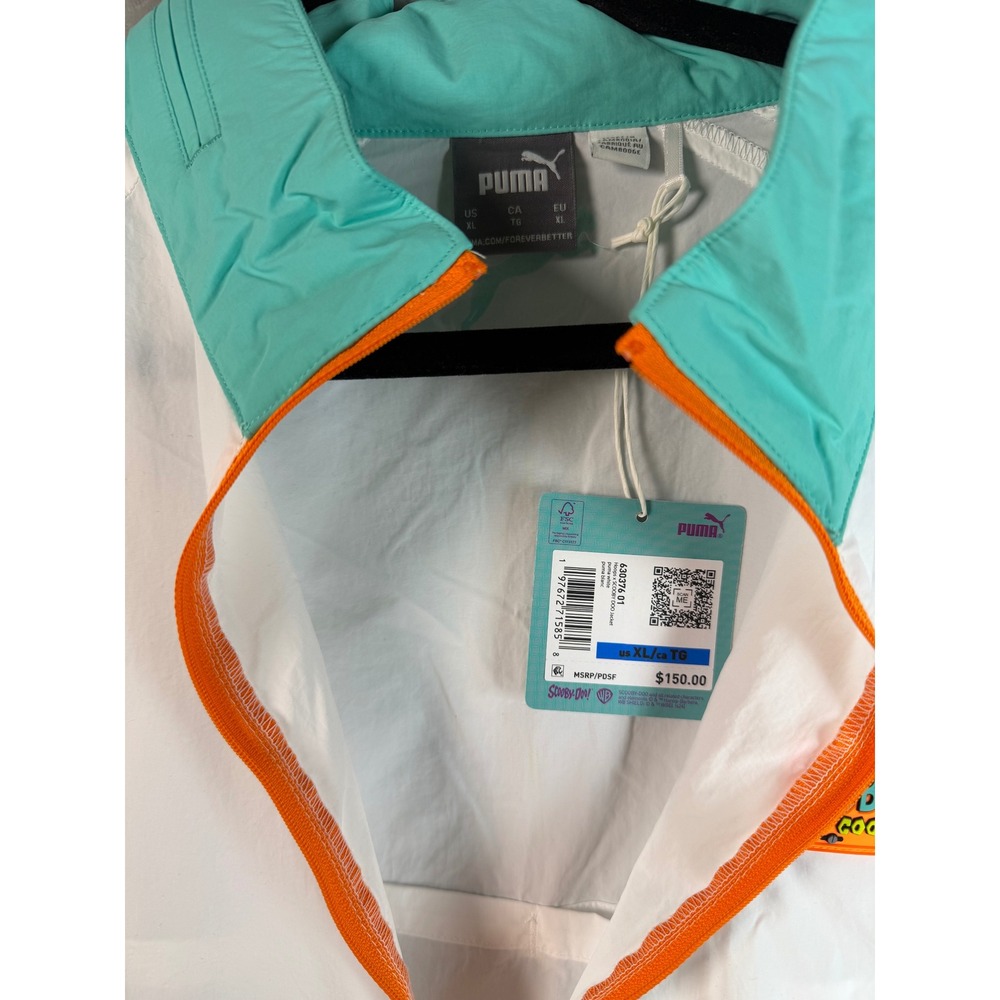 PUMA Hoops Scooby Doo Jacket Mens XL White Teal Orange Half Zip Windbreaker NWT - Picture 5 of 14